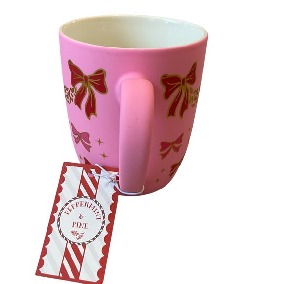 Peppermint & Pine Pink Bow Garland Soft Touch Coffee Cocoa Mug Holiday NEW - Picture 5 of 10